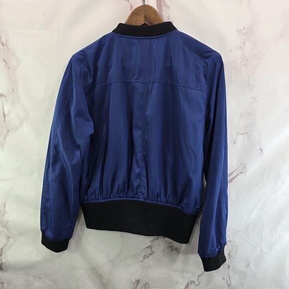 Anthropologie Jacket Women Small Blue Black Bomber Satin Hei Hei Crop Juneworthy - Picture 5 of 10